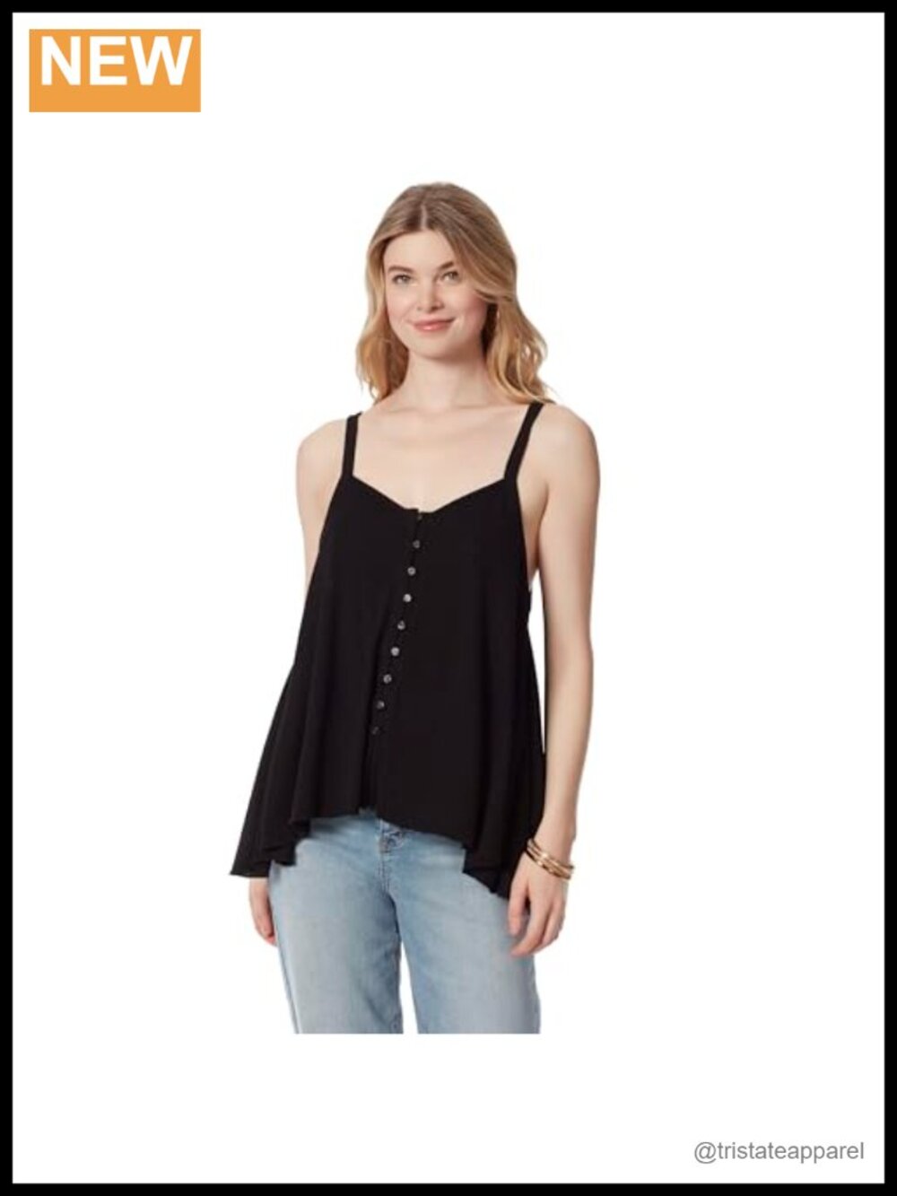Womens Sweetheart Neckline Button Up Front Swing Handkerchief Hem Tank Top
